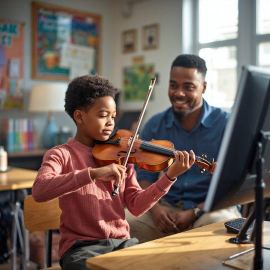 Violin teacher with student